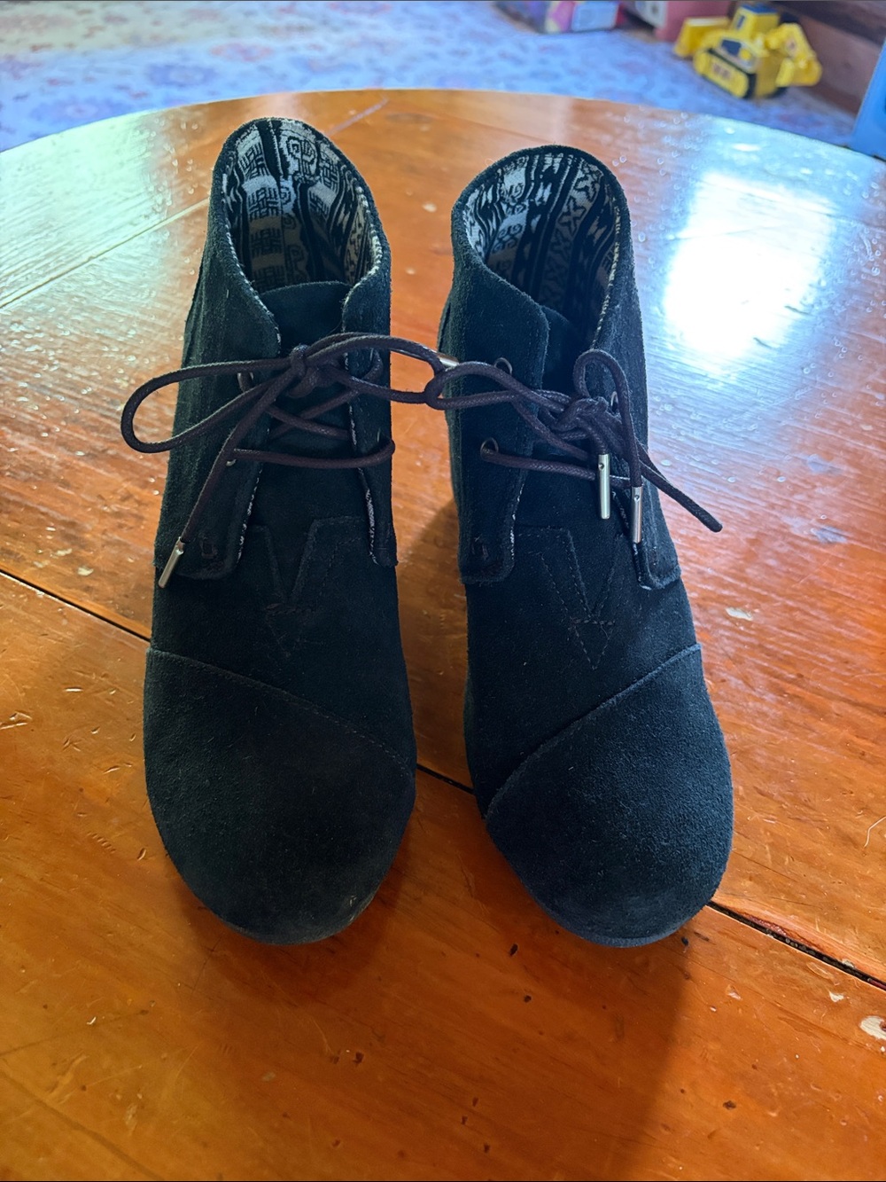 Toms Black Suede Lace-Up Ankle Booties